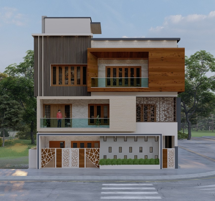 Residential building under construction with exposed structure